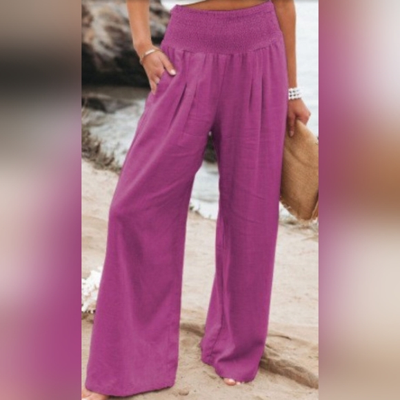 Smock waist wide leg linen pants - Picture 1 of 1